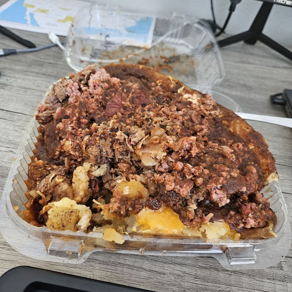 Double Meat Fully Loaded Baked Potato " Chopped Brisket/ Lockhart Sausage " Double Meat Fully Loaded Baked Potato " Chopped Brisket/ Lockhart Sausage "