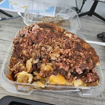 Franks Holy Smoke BBQ - Double Meat Fully Loaded Baked Potato " Chopped Brisket/ Lockhart Sausage " - Barbeque Near Me - Ovilla, Texas Franks Holy Smoke BBQ - Double Meat Fully Loaded Baked Potato " Chopped Brisket/ Lockhart Sausage " - Barbeque Near Me - Ovilla, Texas