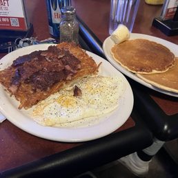 Corned beef hash ($12.99). Side choice of pancakes or toast, obviously had to go with pancakes. Corned beef hash ($12.99). Side choice of pancakes or toast, obviously had to go with pancakes.