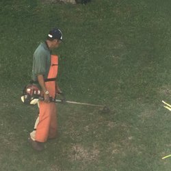 Koolau Vista Homeowners Assn - "mowing" the lawn with a single gas powered weed whacker.  this has gone on for HOURS so far and he's completed less than 1/4.