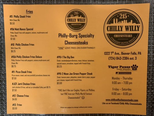Menu photo 5 Chilly Willy Cheesesteaks Beaver Falls, PA Menu photo 5 Chilly Willy Cheesesteaks Beaver Falls, PA