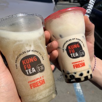 Kung Fu Tea - Not worth the hype and money LYCHEE PUNCH and ALMOND MILK TEA - Bubble Tea Near Me - San Jose, California