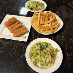 Salad, fries, motz sticks Salad, fries, motz sticks