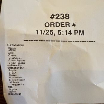 Forefathers Cheesesteaks - Receipt - Cheesesteaks Near Me - Scottsdale, Arizona