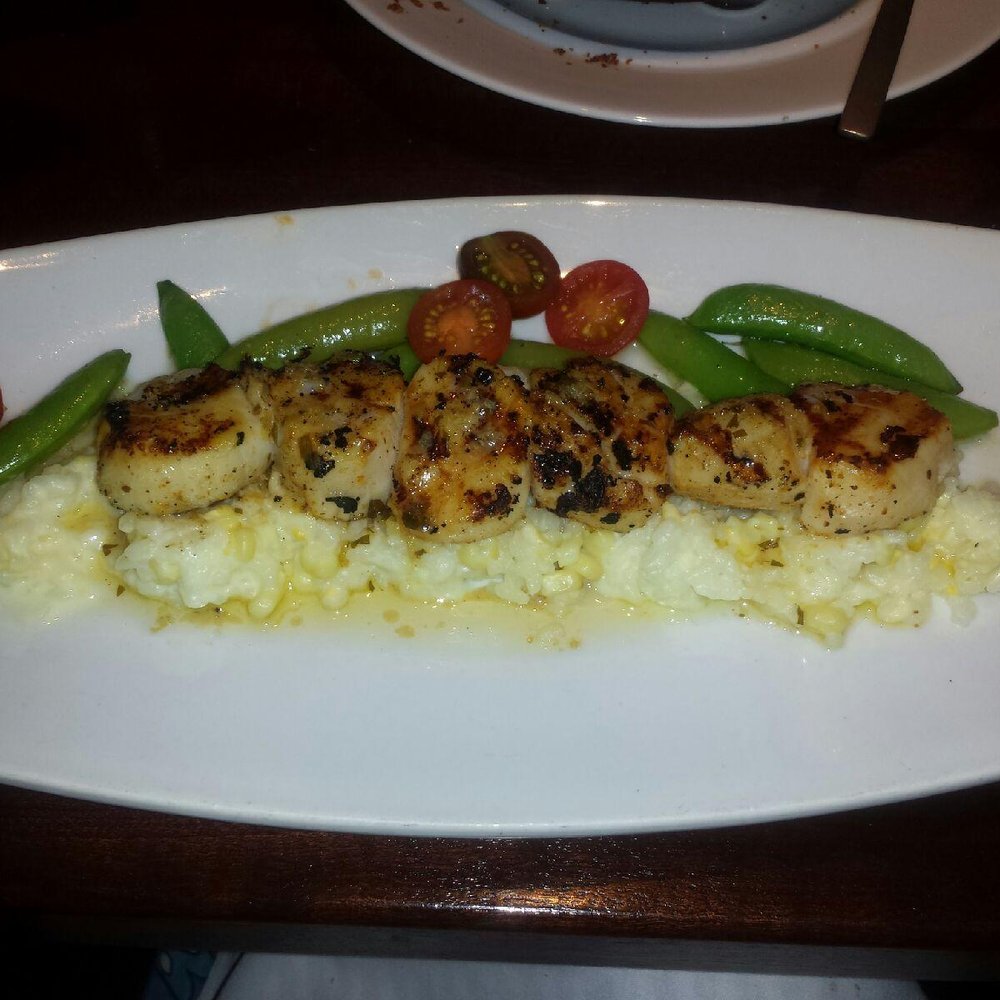 Seasons 52 - Scallops with corn risotto and snap peas - New American Near Me - Columbia, Maryland Seasons 52 - Scallops with corn risotto and snap peas - New American Near Me - Columbia, Maryland