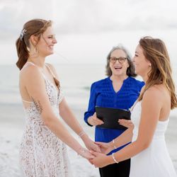 Wonder Weddings - The joy spilled over into laughter! Emily & Autumn's beach nuptials.