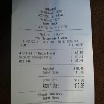 Breakers Breakfast, Brunch & Lunch - At $17.95 this isn't the worst value. But not the best either. - Breakfast & Brunch Near Me - Pacifica, California Breakers Breakfast, Brunch & Lunch - At $17.95 this isn't the worst value. But not the best either. - Breakfast & Brunch Near Me - Pacifica, California