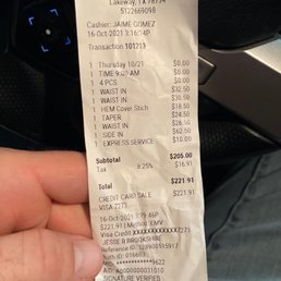 Receipt for tailor Receipt for tailor