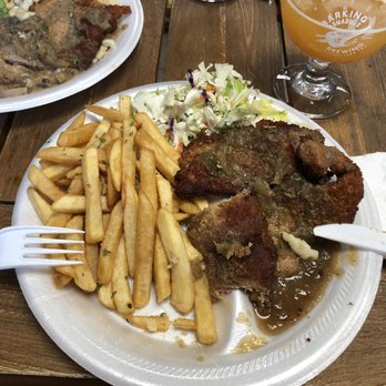 Schnitzel Wagon - Schnitzel w/ Onion Sauce and Pommes Frites - German Near Me Schnitzel Wagon - Schnitzel w/ Onion Sauce and Pommes Frites - German Near Me