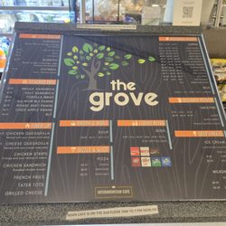The Grove - Menu featuring sandwiches, coffee, and more.