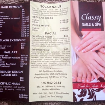 Classy Nails and Spa - Brochure/price list front side - Nail Salons Near Me - Hobbs, New Mexico