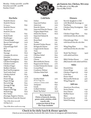 Menu photo 1 S&L Subs Chelsea, MA