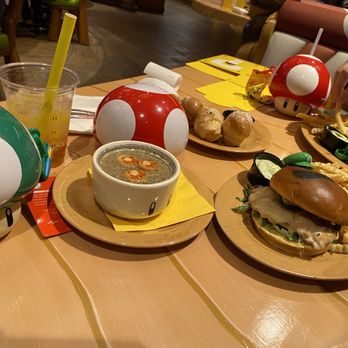 Toadstool Cafe - Luigi sandwich sets, mushroom soup with souvenir bowl, drinks with souvenir cups, squash drink, bread - Cafes Near Me - Universal City, California Toadstool Cafe - Luigi sandwich sets, mushroom soup with souvenir bowl, drinks with souvenir cups, squash drink, bread - Cafes Near Me - Universal City, California