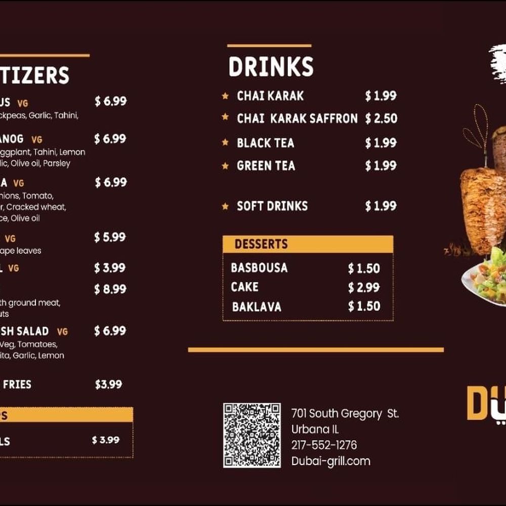 Dubai Grill - Menu (cont.) - Middle Eastern Near Me - Urbana, Illinois