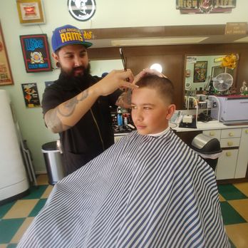 Art's Barbershop - My son getting lined up from the man himself - Barbers Near Me - Hemet, California