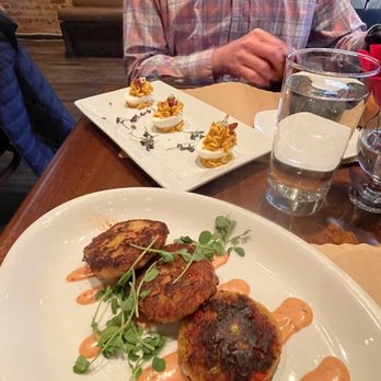 Bone and Broth - Lion's Mane Mushroom Cakes, Deviled Eggs - Gastropubs Near Me - Asheville, North Carolina Bone and Broth - Lion's Mane Mushroom Cakes, Deviled Eggs - Gastropubs Near Me - Asheville, North Carolina