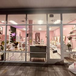 Perla's Nails - Beautiful Interiors seen here at night - Hair salon is in the back.