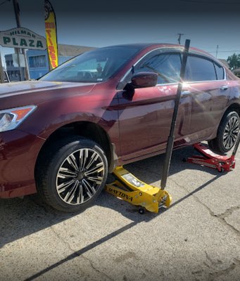 Brake & Suspension Checks - Your tires’ performance and wear, as your overall driving experience and safety depends greatly on your shock absorbers. Our shocks service includes inspection and replacement when necessary.

Brakes are critical not only for your safety, but also for your tire wear and performance. Brakes need to be inspected, fixed and replaced when necessary. We inspect and advise you when to replace your brakes, including brake fluids, brake pads, brake rotors, brake pistons and any other brake components needed.