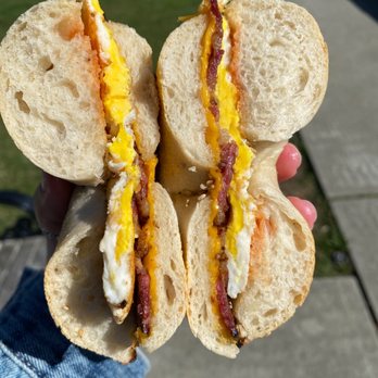 Hightstown Hot Bagels - Bacon egg and cheese on a sesame bagel, ehh. Not the best I've had. - Bagels Near Me - Hightstown, New Jersey Hightstown Hot Bagels - Bacon egg and cheese on a sesame bagel, ehh. Not the best I've had. - Bagels Near Me - Hightstown, New Jersey