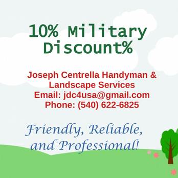 Joseph Centrella - Veteran, Active Military Duty, First Responder? Thanks for your service! Enjoy a 10% Discount - Handyman Near Me Joseph Centrella - Veteran, Active Military Duty, First Responder? Thanks for your service! Enjoy a 10% Discount - Handyman Near Me