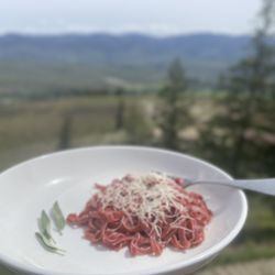 TwisPasta - Our beet pasta is delicious prepared here with butter, parmesan, and sage