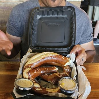 Barrel 17 - Giant Soft Pretzel with Queso and Mustard for the Road!!! - New American Near Me - Virginia Beach, Virginia