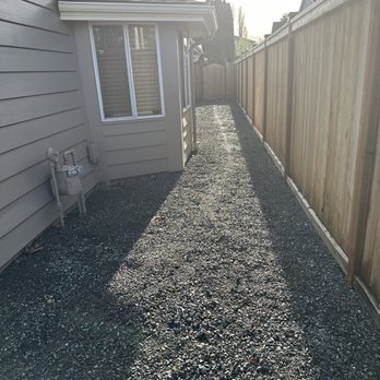 Archterra Landscape Services - West side of house with weed barrier, crushed rock & gravel - Landscaping Near Me - Puyallup, Washington
