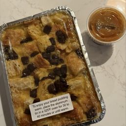 Chocolate croissant bread pudding with caramel sauce Chocolate croissant bread pudding with caramel sauce