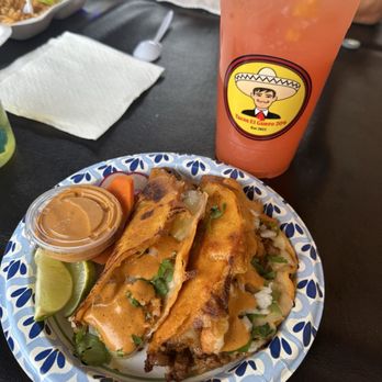 Tacos El Guero 209 - Surf and Turf tacos with a Strawberry Pineapple agua Fresca - Food Trucks Near Me - Riverbank, California Tacos El Guero 209 - Surf and Turf tacos with a Strawberry Pineapple agua Fresca - Food Trucks Near Me - Riverbank, California