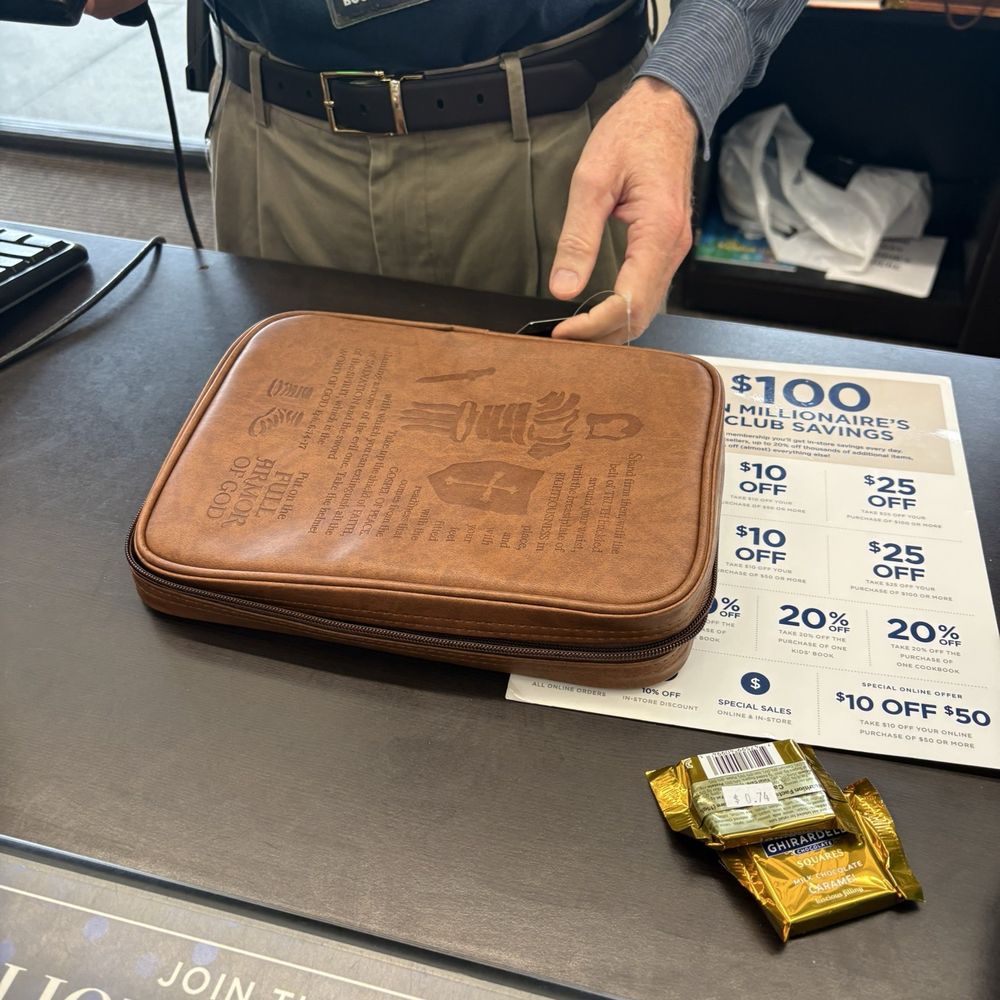Books-A-Million - Sunday, 12 October 2025 - a brown Bible cover and 2 little chocolates that I bought - Bookstores Near Me - Fairview park, Ohio