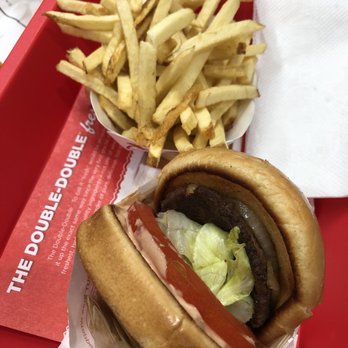 In-N-Out Burger - Hamburger with whole grilled onions & fries no salt - Fast Food Near Me - Davis, California In-N-Out Burger - Hamburger with whole grilled onions & fries no salt - Fast Food Near Me - Davis, California