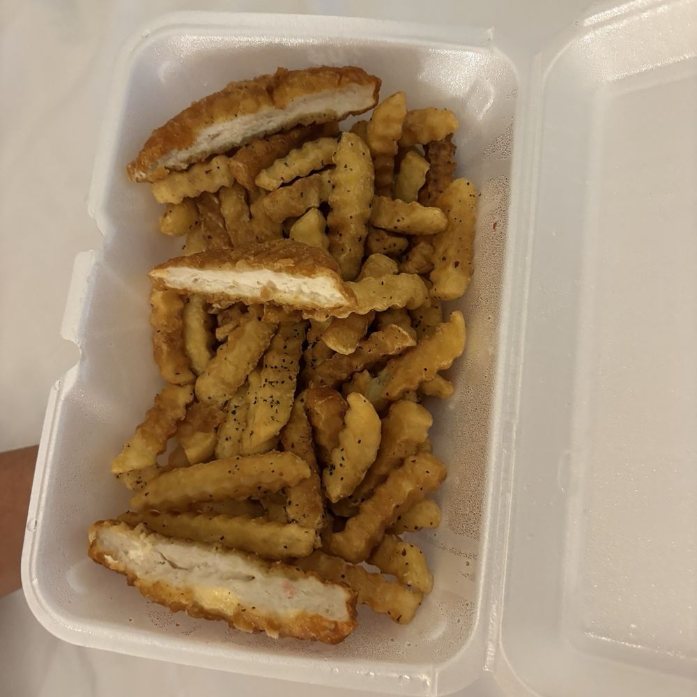 Juicy Burger & Wings - This is what you get if you order tender and fries.  What a shame. - Halal Near Me - Orlando, Florida