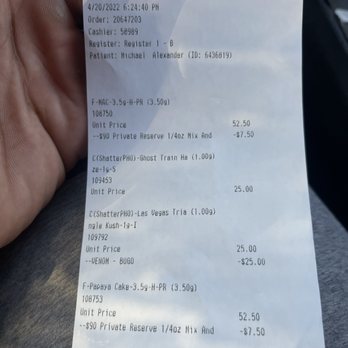 Curaleaf - This is a receipt that says it's $90 for 21 online says it's too for 55 and they literally charge me!!!!! - Cannabis Clinics Near Me - Peoria, Arizona Curaleaf - This is a receipt that says it's $90 for 21 online says it's too for 55 and they literally charge me!!!!! - Cannabis Clinics Near Me - Peoria, Arizona