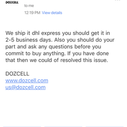 DOZCELL - After confronting them on the misleading website information stating they are based in the USA...
