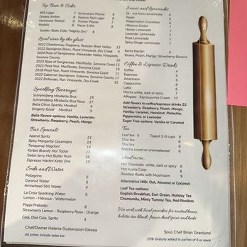 Baked on the River - Drink menu ( plus cocktails) - Salad Near Me - Guerneville, California