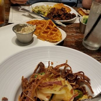 Wolf River Brisket - WRB Grits & Brisket entree, cornbread waffles with maple pecan butter and Burnt Ends Plate. - Southern Near Me - Germantown, Tennessee Wolf River Brisket - WRB Grits & Brisket entree, cornbread waffles with maple pecan butter and Burnt Ends Plate. - Southern Near Me - Germantown, Tennessee