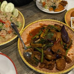 FR1Original Fried Rice, E12 Pad Ped Sauce *, A6 Tod Mun Pla
