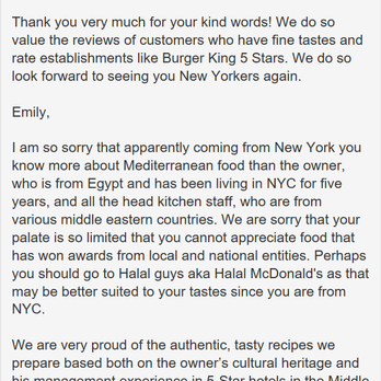 Cleo's - ICYMI: Owner's attitude toward his customers. I had a bad experience with the food and service - and then this. Don't expect taste or class. - Mediterranean Near Me - New Orleans, Louisiana