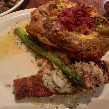 Ruby River Steakhouse - Salmon Oscar with Jacketed Baked Potato - Steakhouses Near Me - Reno, Nevada
