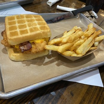Loda Bier Garten - Chicken and Waffle Sandwich - Burgers Near Me - Mobile, Alabama Loda Bier Garten - Chicken and Waffle Sandwich - Burgers Near Me - Mobile, Alabama