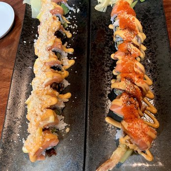 Happy Sushi - Rockstar Roll (left) & My Angel Roll (right) - Japanese Near Me - Santa Clara, California Happy Sushi - Rockstar Roll (left) & My Angel Roll (right) - Japanese Near Me - Santa Clara, California