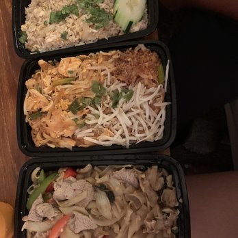 Thai Bamboo - Top to bottom: Thai fried rice with chicken, Pad Thai with chicken, Spicy Drunken Noodles with beef - Thai Near Me - Northridge, California Thai Bamboo - Top to bottom: Thai fried rice with chicken, Pad Thai with chicken, Spicy Drunken Noodles with beef - Thai Near Me - Northridge, California