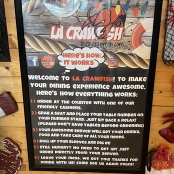 LA Crawfish - They make sure customers know how it works...if people care to read or if they could really read at all - Vietnamese Near Me - San Antonio, Texas