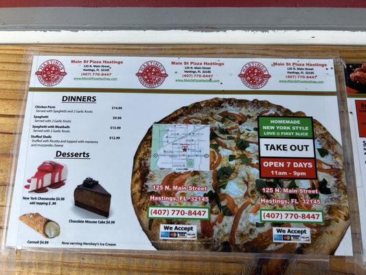 Menu photo 2 Main St Pizza & Ice Cream Hastings, FL