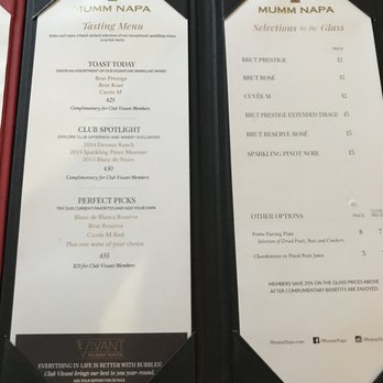 Mumm Napa - Tasting menu at Mumm Napa. - Wine Tasting Room Near Me - Rutherford, California