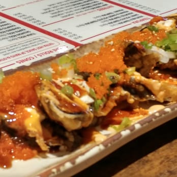 Sushi & Roll - Brning Cheese Roll - spicy tuna, cream cheese, deep fried then covered in yummy sauce and tobiko ($4.95). - Japanese Near Me - Surrey, British Columbia