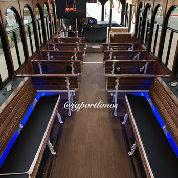 Igport Limos - White Trolley Bus - Interior - Limos Near Me