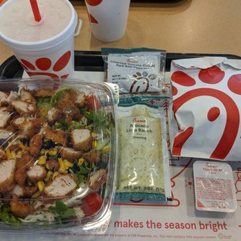 Chick-fil-A - Cobb salad with chicken nuggets, Chick-fil-A sandwich, and lemonade - Fast Food Near Me - Downey, California
