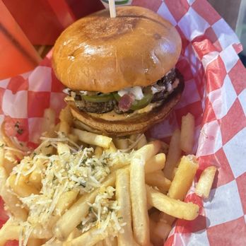 Harbor Town Pub - Garlic Fries and Jalapeño Bacon Burger - Bars Near Me - San Diego, California
