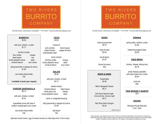 Menu photo 2 Two Rivers Burrito Westfield, MA Menu photo 2 Two Rivers Burrito Westfield, MA
